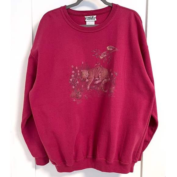 Northern Reflections Dark Fuchsia Kitten Print Baggy Sweatshirt - Picture 1 of 6